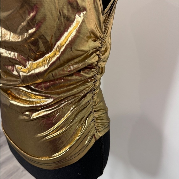 Gold Shiny Sleeveless Party Cinched Sides Women's Top (M) - Picture 4 of 7